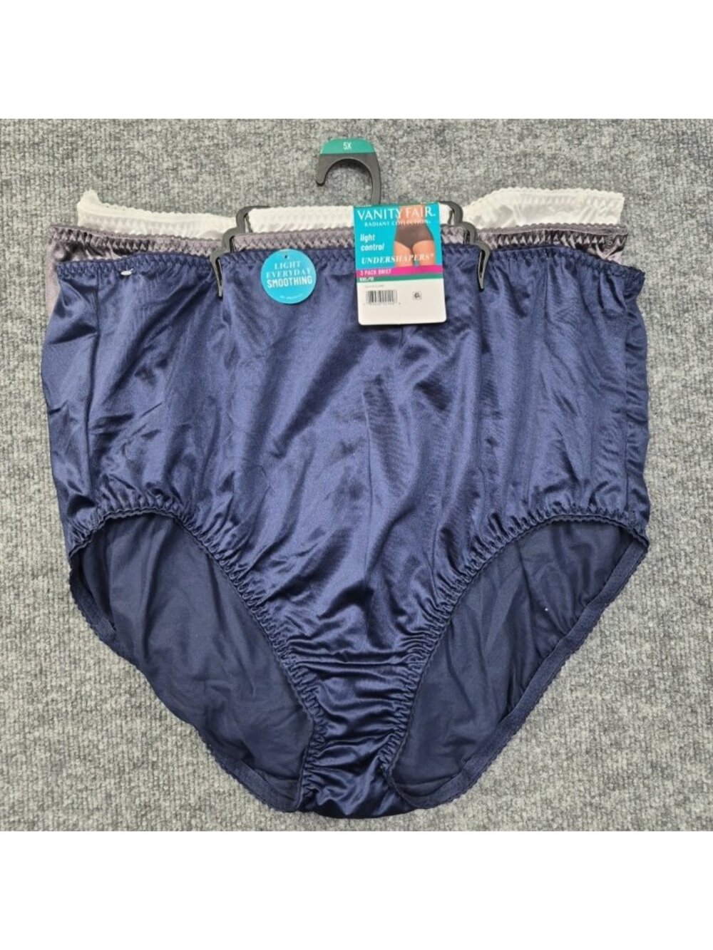 5XL /12 Vanity Fair Radiant Collection 3 Pk Briefs Light Control Navy Grey White